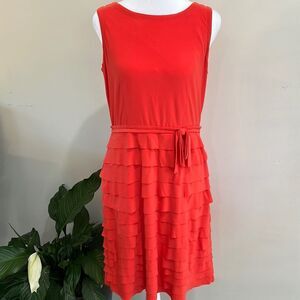 Just Taylor Orange tailored, sleeveless, tiered dress. 6 Casual, evening, party
